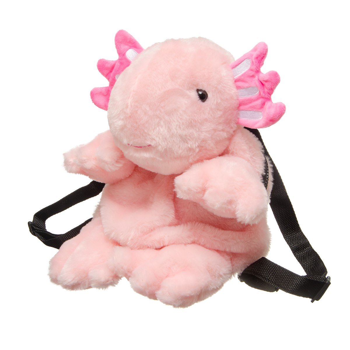 pink axolotl backpack with black straps