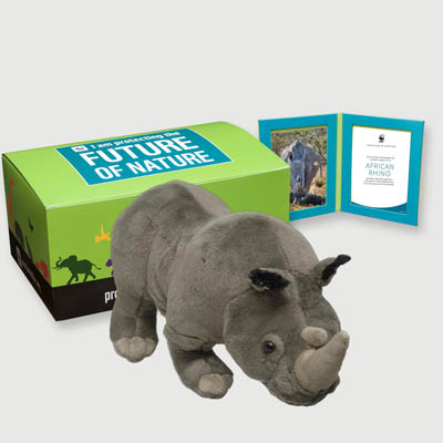 african rhino Plush, box + frame adoption kit
