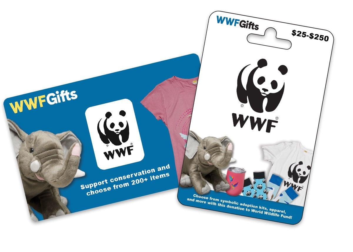 2 gifts card designs featuring elephants and the WWF logo