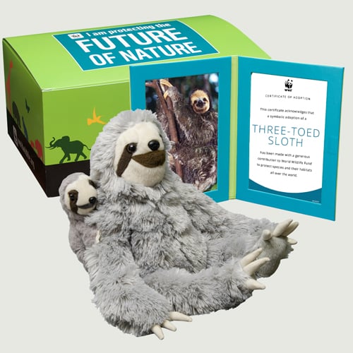 $125 WWF adoption kit with multiple plush, gift box, hinged frame, spotlight card and certificate