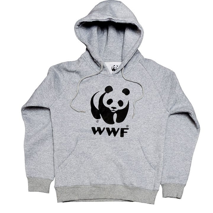 A grey sweatshirt with WWF panda on it on it
