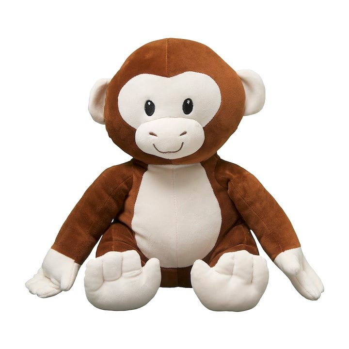 A stuffed animal monkey on a white background