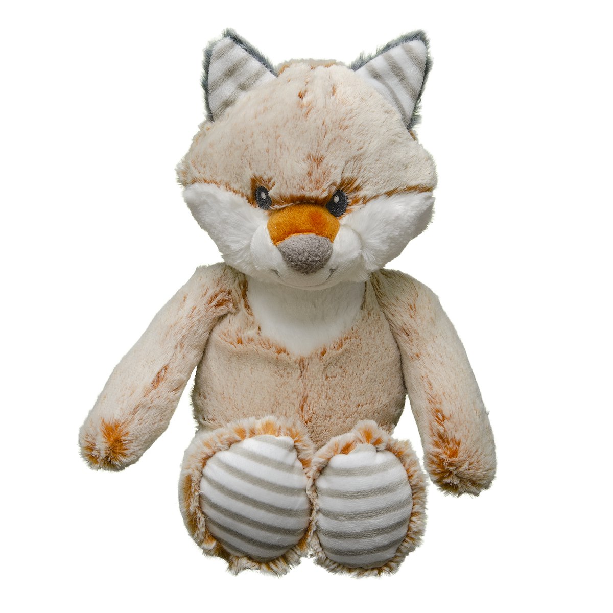 A stuffed red fox on a white background