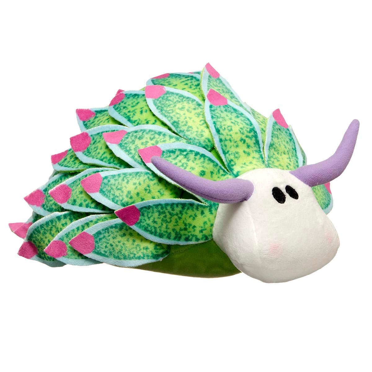 green leaf sheep plush with pink accents