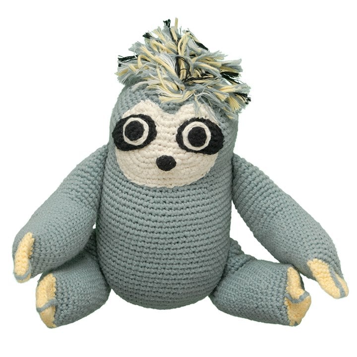 A knitted sloth toy