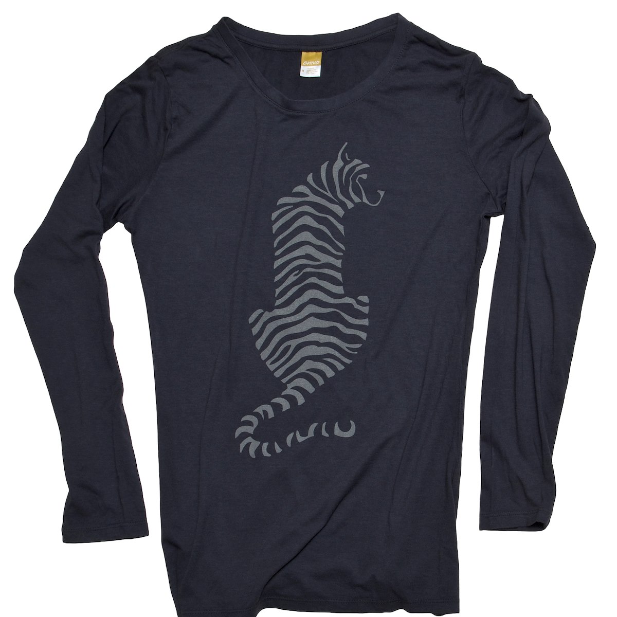 A long sleeved shirt with a tiger design