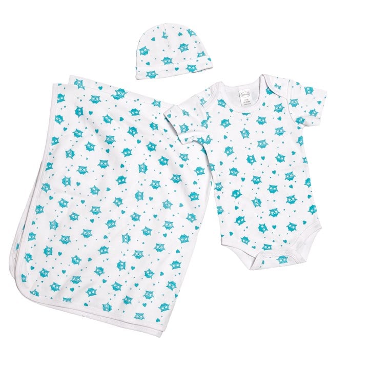 A white onesie with cute little owls