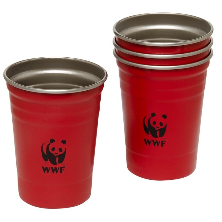 A group of 2 red solo cups with wwf logos