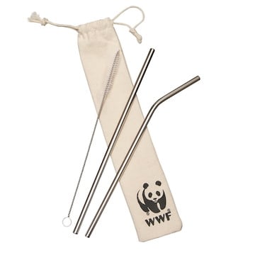 Metal straws, cleaner, and WWF logo pouch
