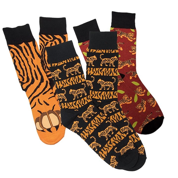 3 pairs of socks with different tiger designs